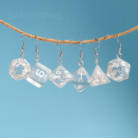 Clear RPG dice earrings