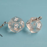 Clear RPG dice earrings