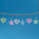 5 pair set faceted sparkle stars or hearts earrings