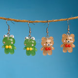 Glow in the dark Frogs and bears earrings