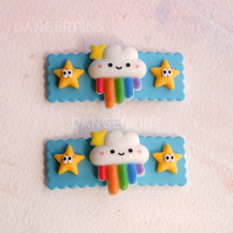 Set of 2 Rainbow Clouds clips - 5.5cm