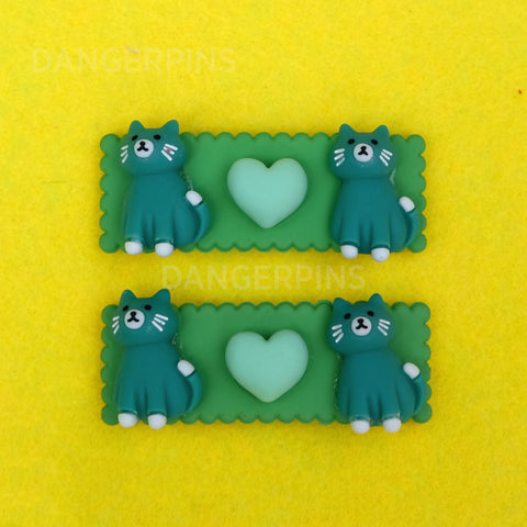 Set of 2 Green Cat hair clips