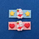 Set of 2 Strawberry Bunny hair clips - 5.5cm