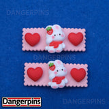 Set of 2 Strawberry Bunny hair clips - 5.5cm