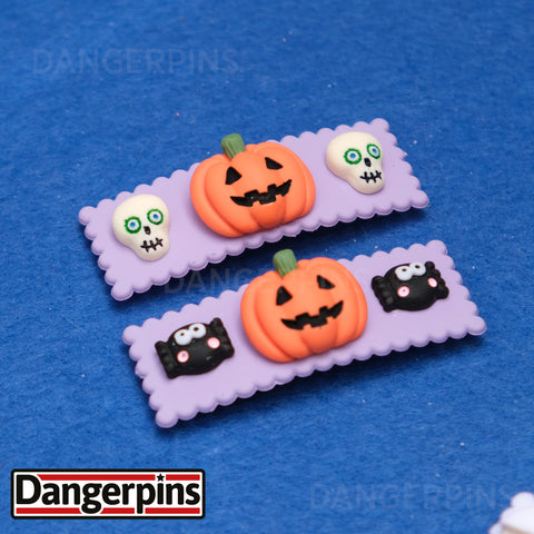 Set of 2 Spooky Pumpkin hair clips - 5.5cm