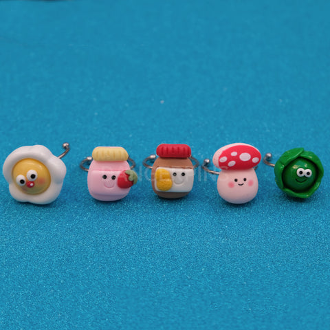 Set of 5 Cute Food themed Rings