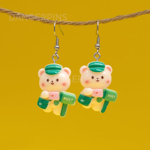 Delvin Letterman the Postman Bear earrings