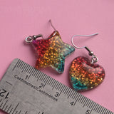 2 pairs of Sparkle Rainbow Star & Heart earrings