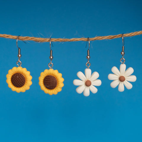 Daisy & Sunflowers Earrings 2 pair set