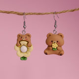 Custard the Flower Bear Earrings