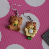 Custard the Flower Bear Earrings