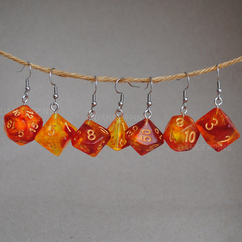 Amber Galaxy RPG dice earrings