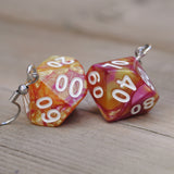 Rasberry Mango Swirl swirl RPG dice earrings