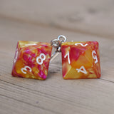 Rasberry Mango Swirl swirl RPG dice earrings