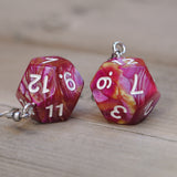 Rasberry Mango Swirl swirl RPG dice earrings