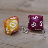 Rasberry Mango Swirl swirl RPG dice earrings