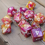 Rasberry Mango Swirl swirl RPG dice earrings