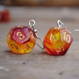 Amber Galaxy RPG dice earrings