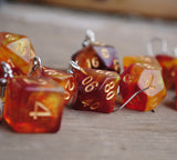 Amber Galaxy RPG dice earrings