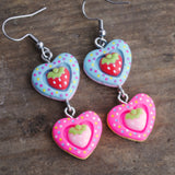 Double Strawberry polka hearts earrings