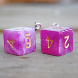 Pink Galaxy RPG dice earrings