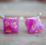 Pink Galaxy RPG dice earrings