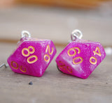 Pink Galaxy RPG dice earrings