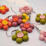 Button bloom flowers earrings