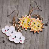 2 pairs of happy sun & clouds enamel earrings