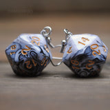 20 Sided two color pearl swirl dice earrings 20mm