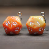 20 Sided two color pearl swirl dice earrings 20mm