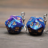 20 Sided two color pearl swirl dice earrings 20mm