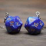 20 Sided two color pearl swirl dice earrings 20mm