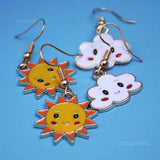 2 pairs of happy sun & clouds enamel earrings