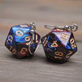 20 Sided two color pearl swirl dice earrings 20mm