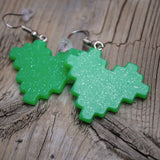 8-Bit pixel sparkle hearts earrings