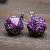 20 Sided two color pearl swirl dice earrings 20mm