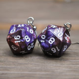 20 Sided two color pearl swirl dice earrings 20mm