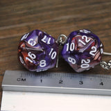 20 Sided two color pearl swirl dice earrings 20mm