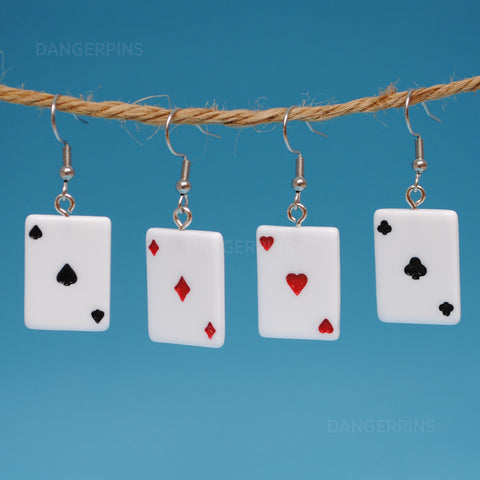 Aces playing card corner ring earrings