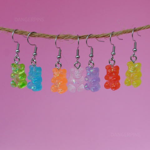 Gummy bear earrings with holographic shards