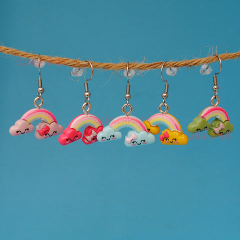 Small happy rainbow clouds earrings