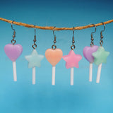 Pastel hearts or stars candy lollipop earrings