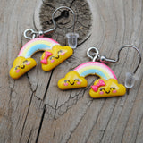 Small happy rainbow clouds earrings