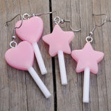 Pastel hearts or stars candy lollipop earrings