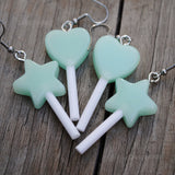 Pastel hearts or stars candy lollipop earrings