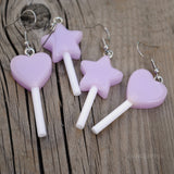 Pastel hearts or stars candy lollipop earrings