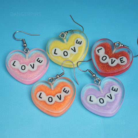 Large Love Letter hearts earrings