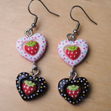 Double Strawberry polka hearts earrings