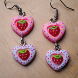 Double Strawberry polka hearts earrings